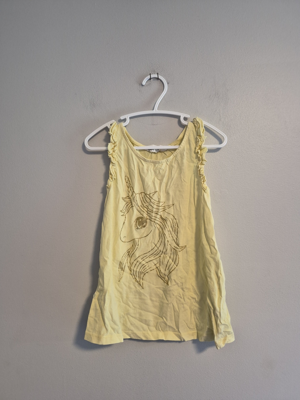 H&M 6x Yellow Glitter Unicorn Ruffle-Trim Tank Top